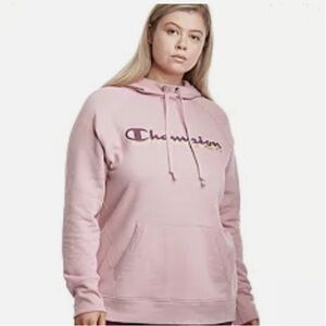 NWT Champion Powerblend Classic Graphic Hoodie, pink beige, size Medium!